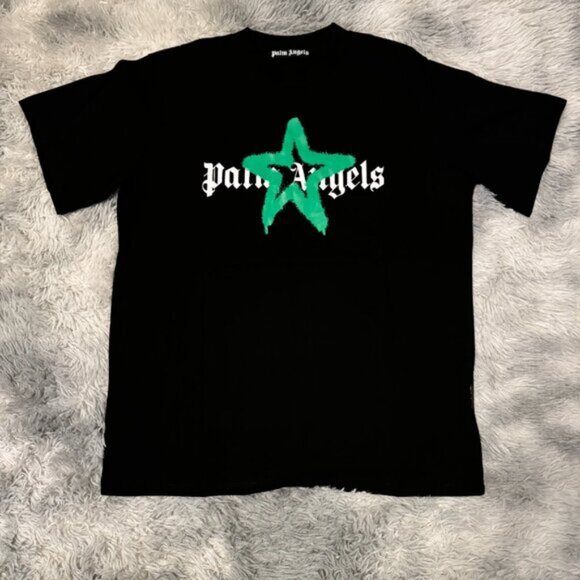 Palm Angels Green Grafitti Star Logo Black T-Shirt Size Large - Picture 1 of 4